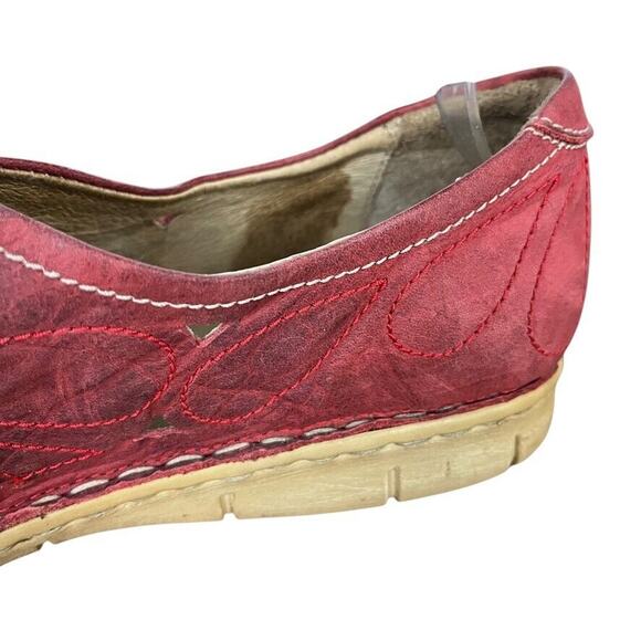 Josef Seibel Womens Red Leather Flats Slip On Cut Outs Loafers Shoes 41 10 10.5 - Picture 4 of 16
